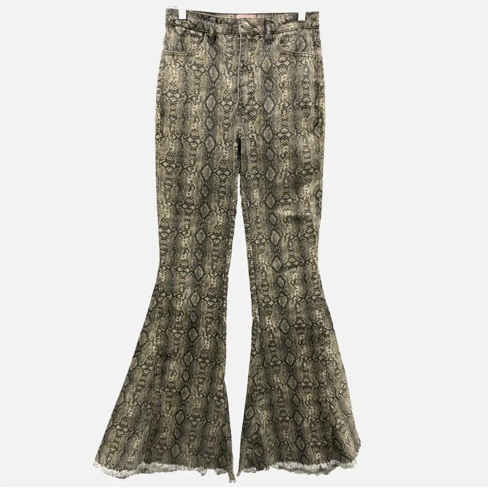 Show Me Your Mumu Size 27 Flare High Rise Berkeley Bells Queen Cobra Snake Jeans - Picture 4 of 11